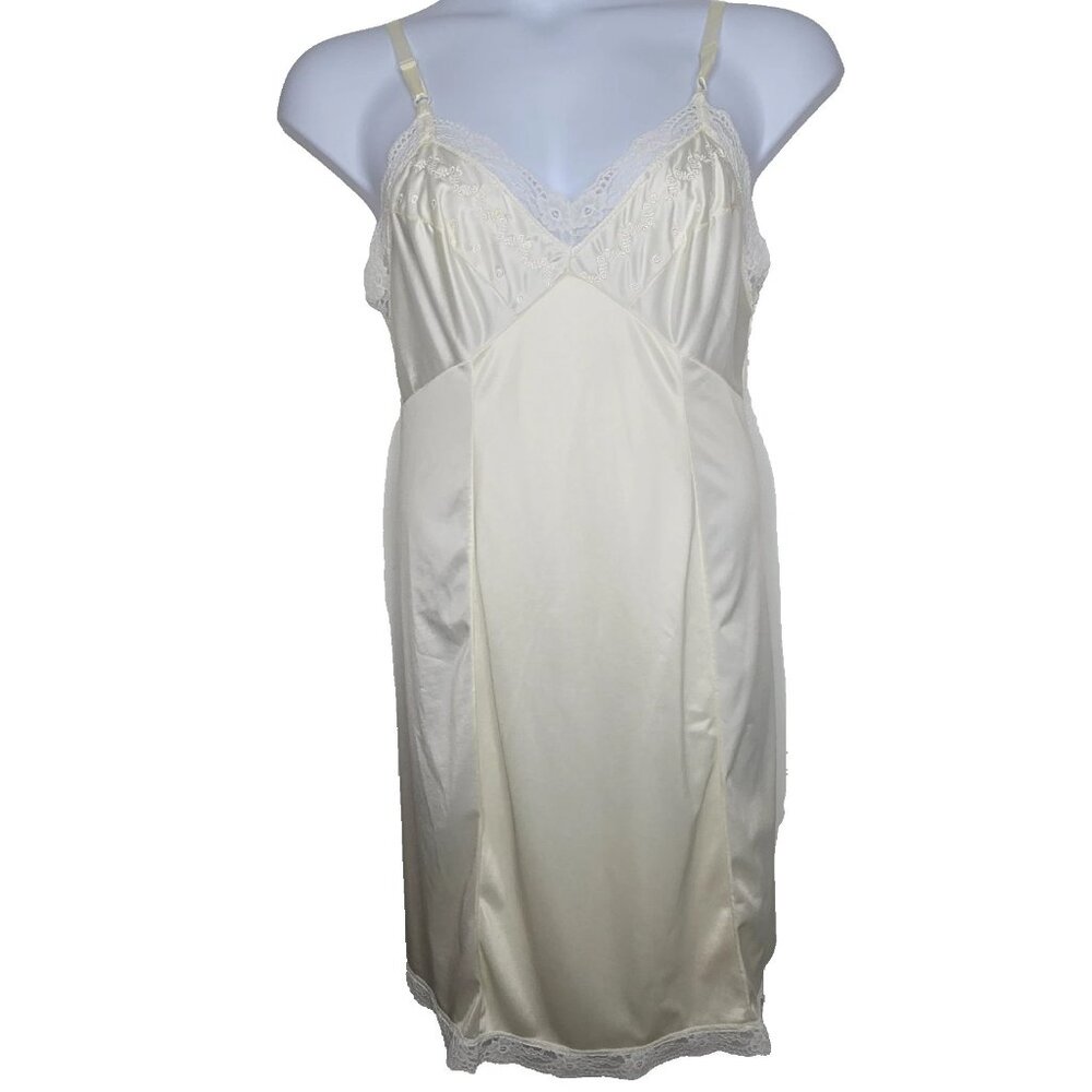 Sears Vintage Full Nylon Slip Dress 38” Ivory Lingerie Lace Embroider Anti Cling